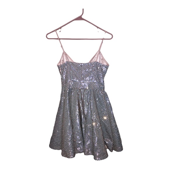 Bebe Sequin Silver Skater Dress Size 2 - Picture 3 of 5